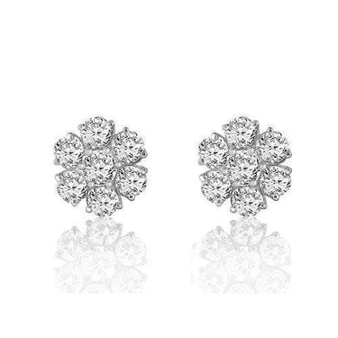 White 14K White Solid Gold Round Cut Prong Diamond Cluster Earrings 0.81 Ctw